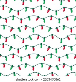 Holiday background. Festive garland, lights seamless pattern.Texture for fabric, wrapping, wallpaper