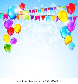 Holiday background with flags and balloons. Vector illustration