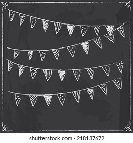 Holiday background with flags on blackboard. Vector illustration 