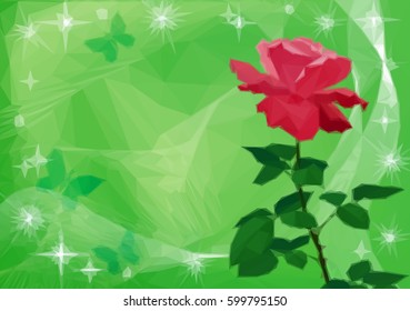 Holiday Background with Flower Rose, Butterflies and Star Silhouettes Low Poly Pattern. Vector.