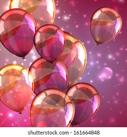 holiday background with flying multicolored balloons and sparkles