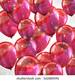 holiday background with flying red balloons and sparkles