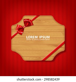 Holiday background. Gift bow and ribbon with wooden texture. EPS10 vector