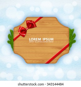 Holiday background with gift bow and ribbon. Christmas background with christmas tree. EPS10 vector