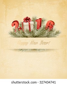 Holiday background with a gift box and 2016. Vector. 