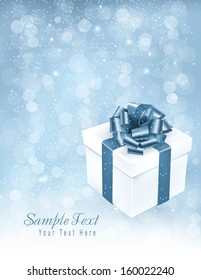 Holiday background with gift box with bow and ribbon. Vector illustration