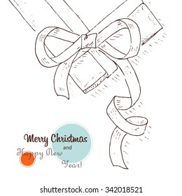 Holiday background with gift. Christmas frame. Vector top view illustration