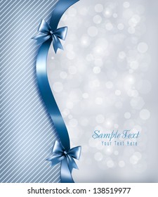 Holiday background with gift glossy bow and ribbon. Vector illustration.