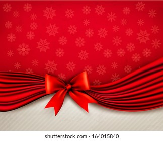 Holiday background with gift glossy bow and ribbons. Vector