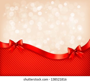 Holiday background with gift glossy bows and ribbons. Vector illustration.