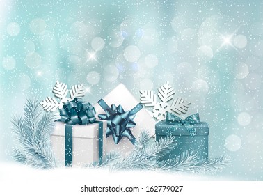 Holiday background with gift ribbon with gift box Vector 