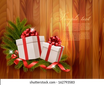 Holiday background and gift ribbon and gift box Vector 