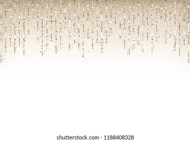 Holiday Background With Gold Glitter Falling Confetti Border.