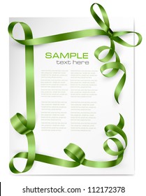 Holiday background with green gift bow with red ribbons. Vector