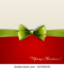 Holiday Background With Green Polka Dots Ribbon And Bow