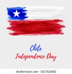 Holiday background with grunge watercolor imitation flag of Chile. Chile Independence day.
