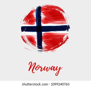 Holiday background with grunge watercolor imitation flag of Norway in round grunge shape. Norway Constitution day, 17 may. Template for poster, banner, flyer, invitation, etc.v