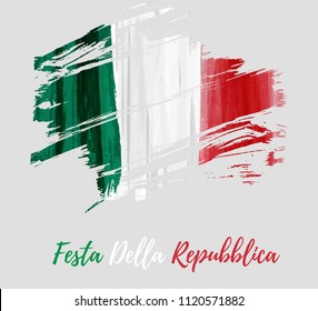 Holiday background with grunge watercolor imitation flag of Italy. Festa della Repubblica (Italian Republic Day). Template for poster, banner, flyer, invitation, etc.