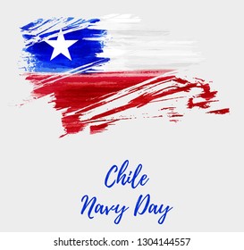 Holiday background with grunge watercolor imitation flag of Chile. Chile Navy day.