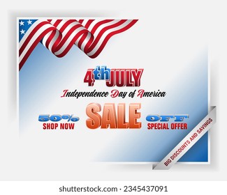 Holiday background with handwriting and 3d texts and national flag colors for Fourth of July, American Independence day, sales, commercial events; Vector illustration