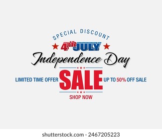 Holiday background with handwriting and 3D texts and national flag colors for Fourth of July, American Independence day, sales, commercial events; Vector illustration.