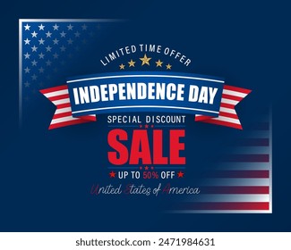 Holiday background with handwriting texts and national flag colors for Fourth of July, American Independence day, sales, commercial events; Vector illustration.