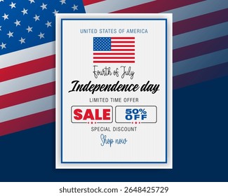 Fundo de férias com textos de caligrafia e cores da bandeira nacional para o 4 de julho, vendas do dia da Independência Americana, eventos comerciais; ilustração Vetor.