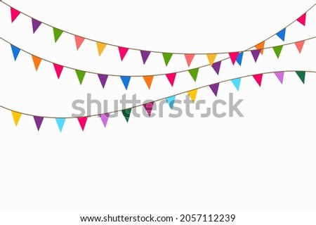 Holiday background with hanging colorful flags. Colorful pennants. Vector illustration of happy birthday flags and garlands

