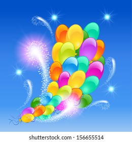 Holiday background with inflatable balloons firework