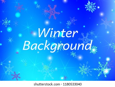 Holiday Background with Lovely Snowflakes and Shiny Lights. Festive Background for Christmas Decoration, Brochure, Card. Vertical A4 Vector Background.