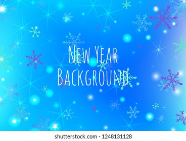 Holiday Background with Lovely Snowflakes and Shiny Lights. Festive Background for Christmas Decoration, Banner, Poster. Vertical A4 Vector Background.