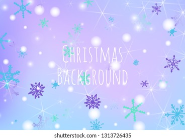 Holiday Background with Lovely Snowflakes and Shiny Lights. Festive Background for Christmas Decoration, Textile, Paper. Vertical A4 Vector Background.