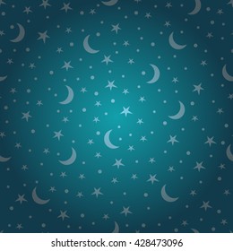 Holiday background, pattern with stars and the moon, star pattern, moon and stars decorations. Vector illustration.