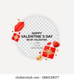 Holiday Background Photo Frame Template. Valentine`s Day Love Concept for post in Social Network. Vector Illustration