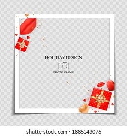 Holiday Background Photo Frame Template. Valentine`s Day Love Concept for post in Social Network. Vector Illustration