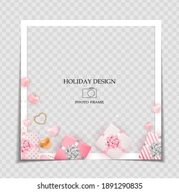 Holiday Background Photo Frame Template. Valentine`s Day Love Concept for post in Social Network. Vector Illustration