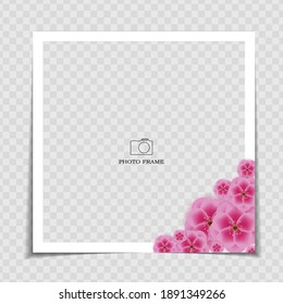 Holiday Background Photo Frame Template. Sarura, plum flower background for post in Social Network. Vector Illustration