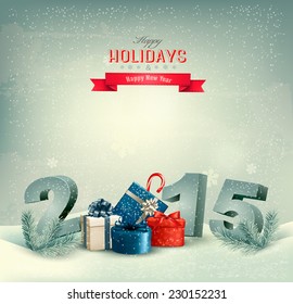 Holiday background with presents and 2015. Vector. 