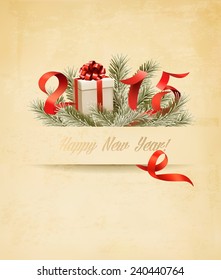 Fondo de vacaciones con regalos y un 2015. Vector.