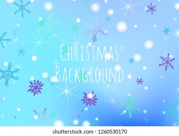 Holiday Background with Pretty Snowflakes and Shiny Lights. Festive Background for Christmas Decoration, Banner, Poster. Vertical A4 Vector Background.