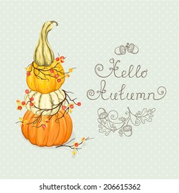 Holiday background with pumpkins and oriental bittersweets.