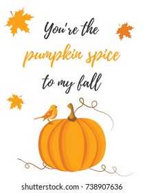 Holiday background with quote, pumpkin, bird 