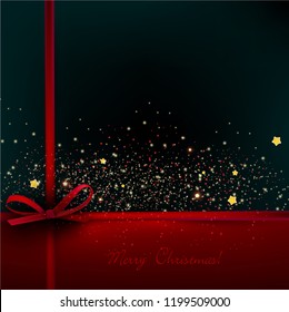 Holiday background with red bow and place for text. Vector Illustration.