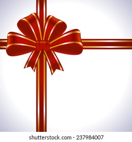 Holiday background with red bow and ribbon
