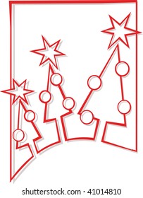 Holiday background with red Christmas trees