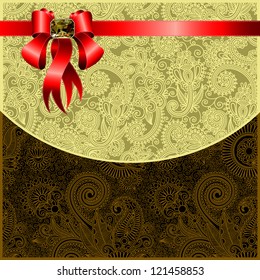 Holiday background with red ribbon