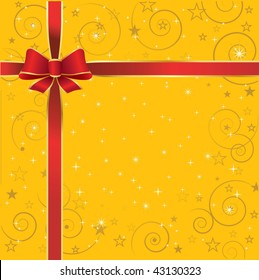 Holiday background with red  ribbon and bow