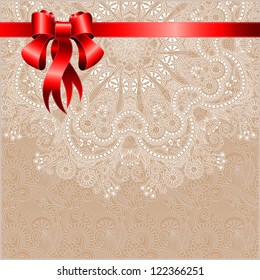 Holiday background with red ribbon, eps10