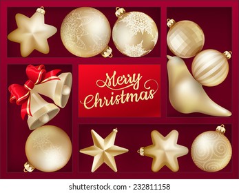 Holiday background with red shelf, and New Year's balls. EPS 10 vector file included
