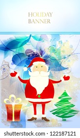 Holiday background with santa and blue floral elements. santa 2013